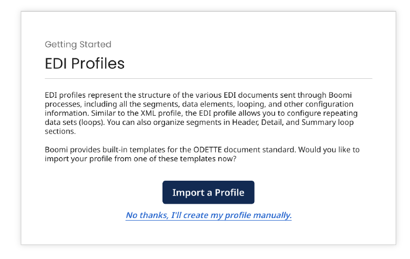 Importing an EDIFACT profile in Boomi, step 2
