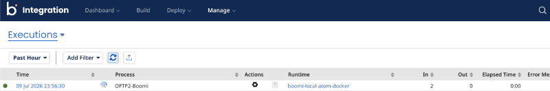 Successful process execution shown in Boomi Process Reporting