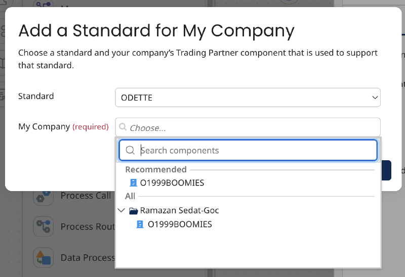 Configuring the start step with the Boomi trading partner in the My Standards section