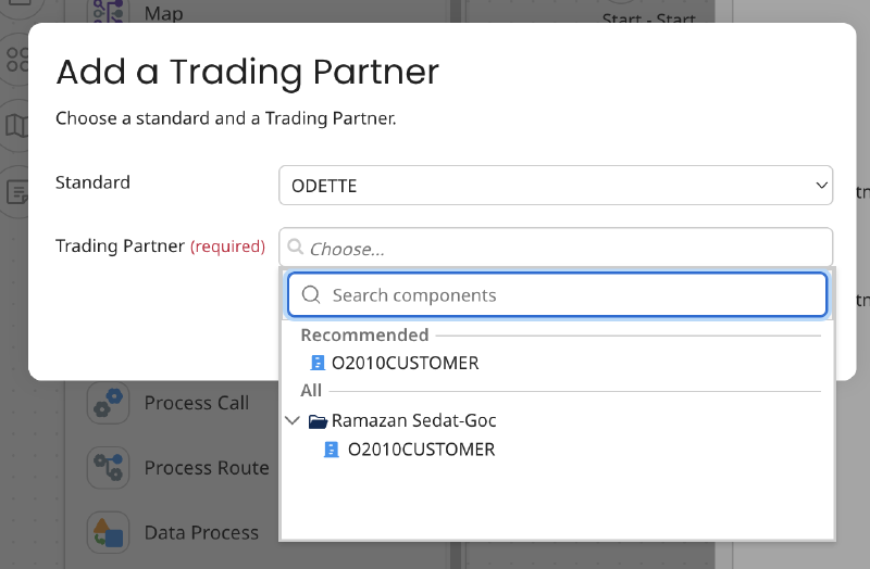 Configuring the start step with the customer trading partner