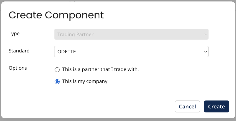Add a Trading Partner dialog in Boomi with type Trading Partner and ODETTE standard selected