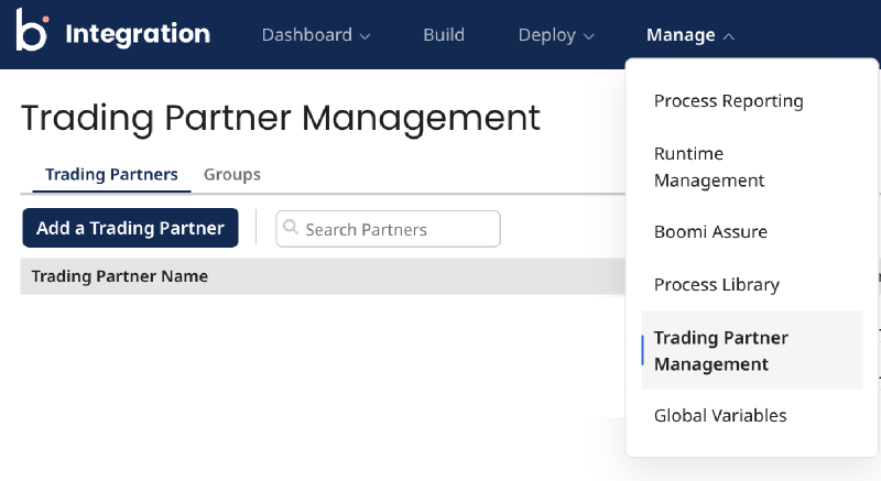 Boomi Trading Partner Management menu