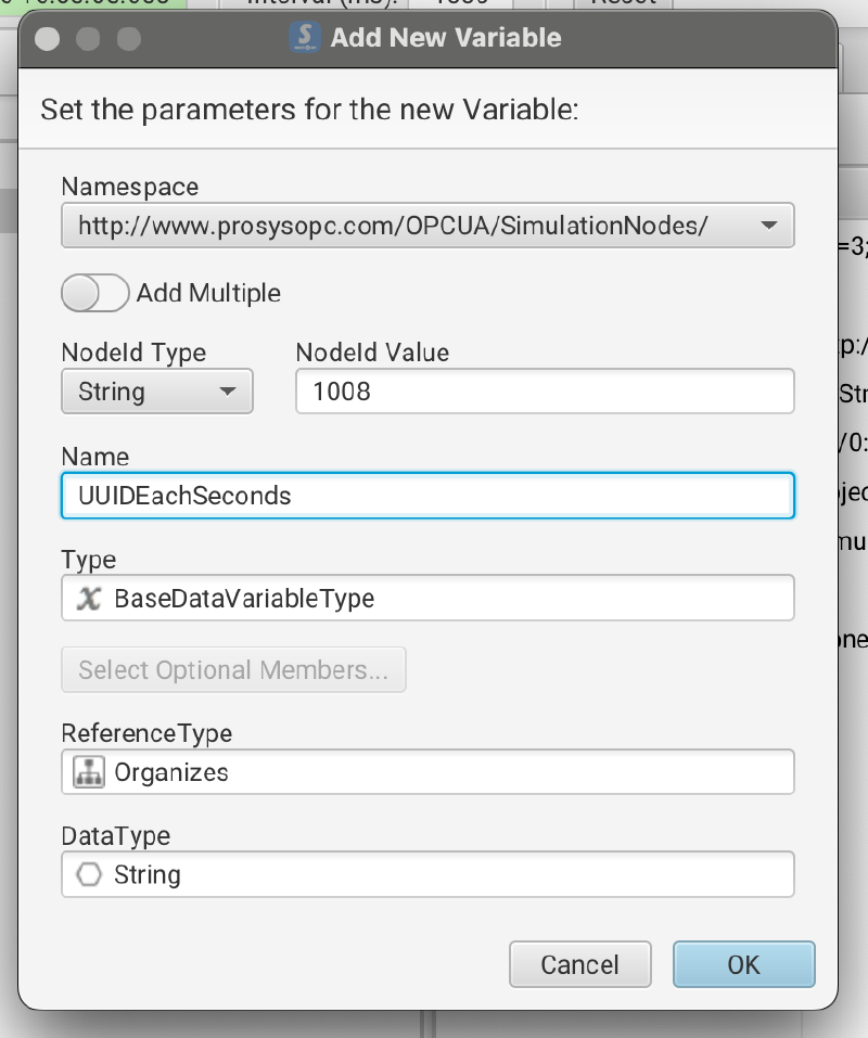 Prosys Create a Variable